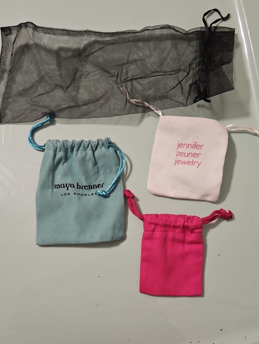 Assorted Jewelry Drawstring Pouches - Light Blue, Pink, Black, Cream